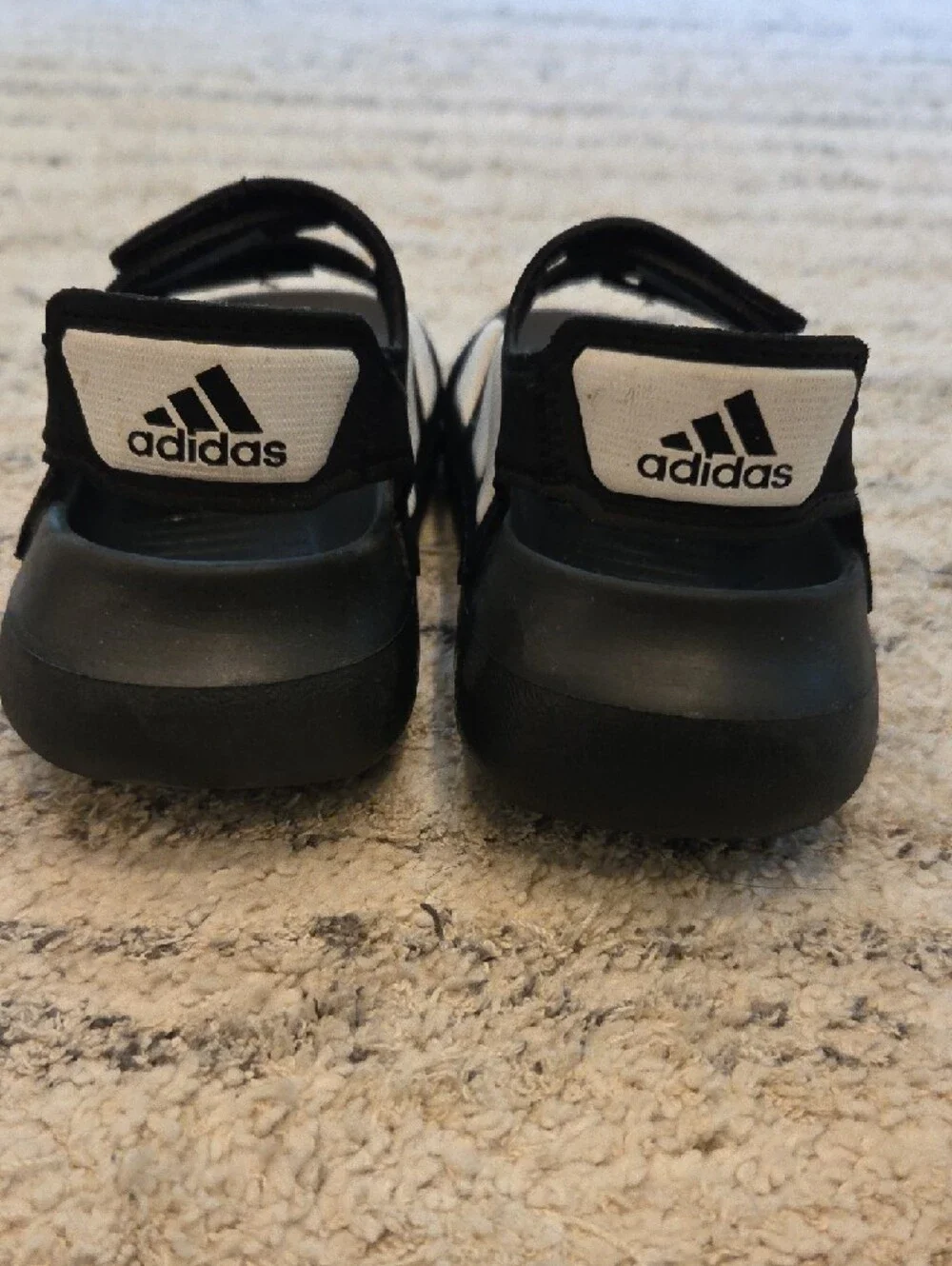 Adidas Kids Black and White Velcro Strap Slide Sandals